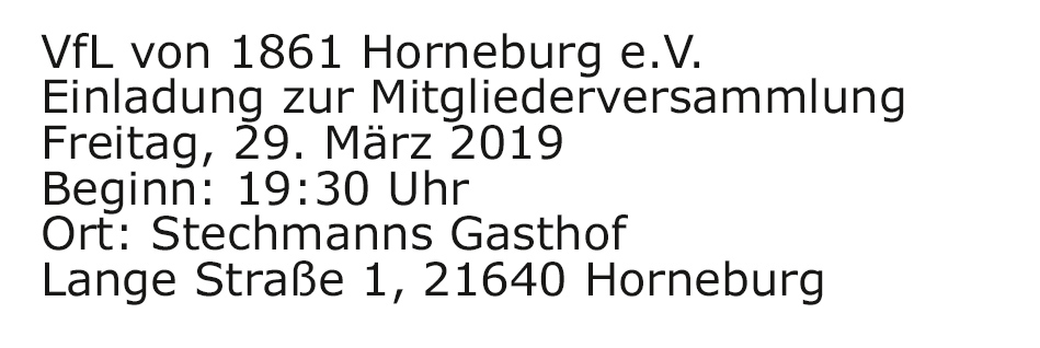 Einladung zur Mitgliederversammlung am 29. März 2019 ab 19.30 Uhr bei Stechmann
